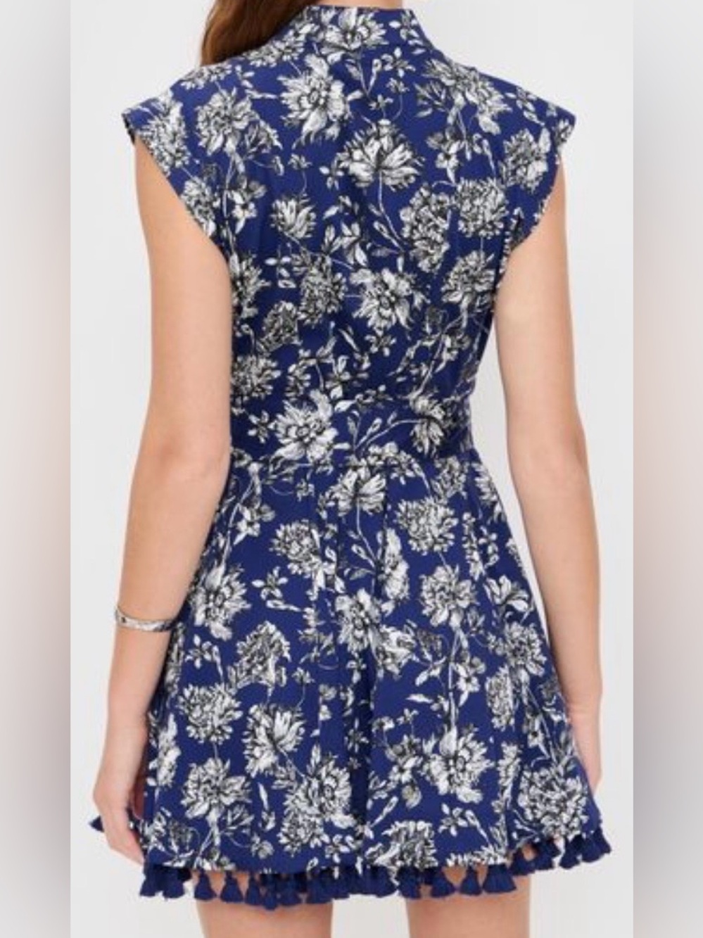 Alice & Olivia NWT Blue Lucy Floral Tassel Trim Mini Dress Sizes 8 & 10 - Picture 2 of 14